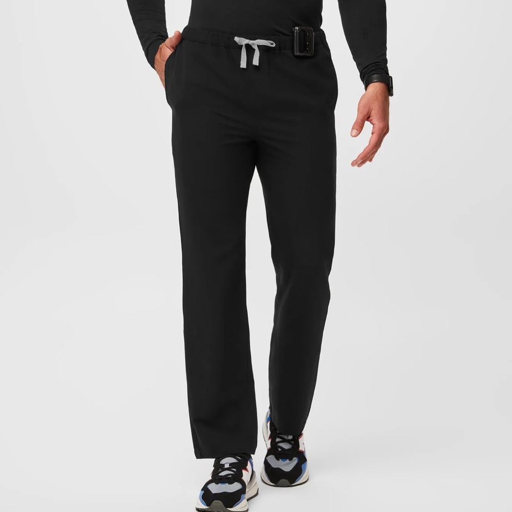 Figs Men's Black Scrub Pants with Gray Drawstring